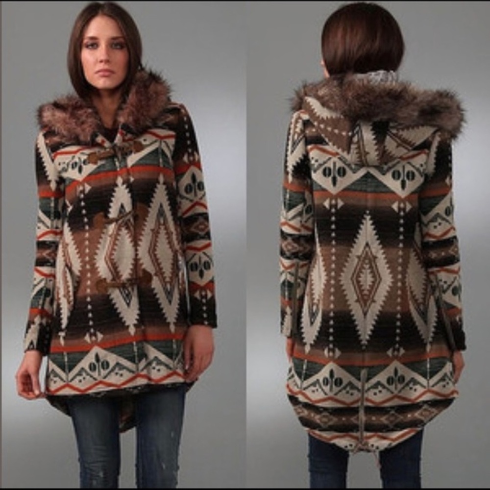 Wool BB Dakota Medium Aztec Tribal Southwest Coat